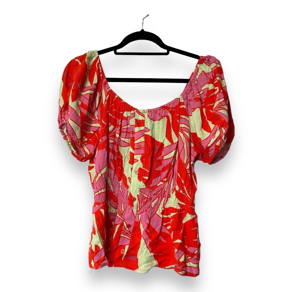 Sanctuary Blouse Elastic Neck‎ Easy Faux Button Top Sz L
